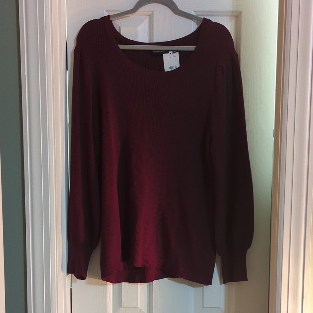 Nina Leonard Deep Burgundy Crew Neck Sweater And Skirt Set
